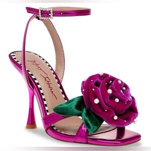Betsey Johnson Pink Strappy Heels with Floral Accent